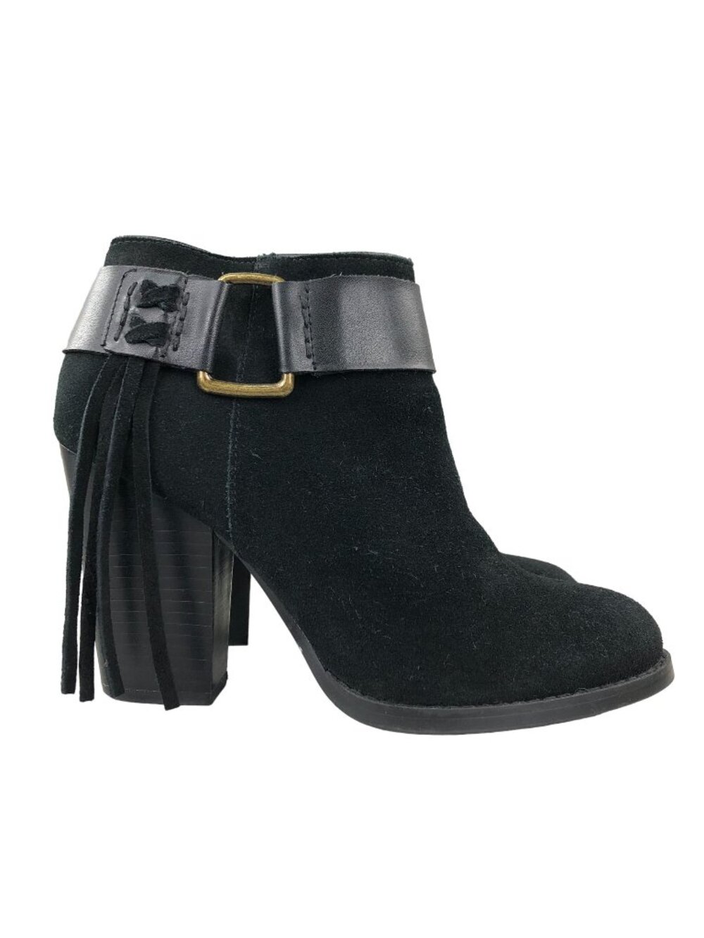 Kensie Women's Size 7.5M Massey Black Suede High Heel Fringe Ankle Booties Boots